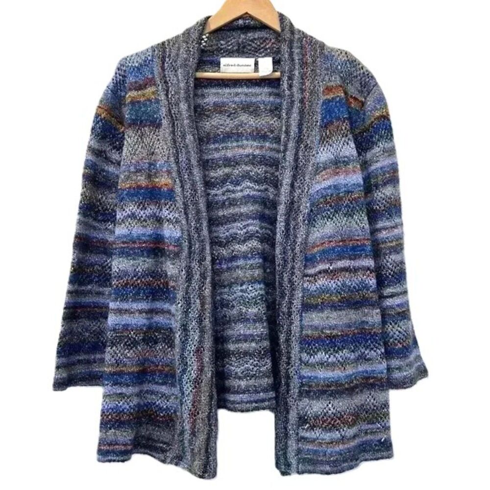 Alfred Dunner Open Front Striped Bohemian Style 1/4 Sleeve Cardigan Sweater XL